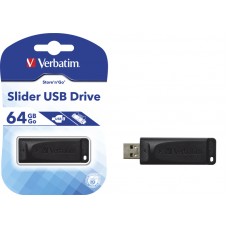 VERBATIM PENDRIVE 64GB USB 2.0 SLIDER BLACK IPT 98698